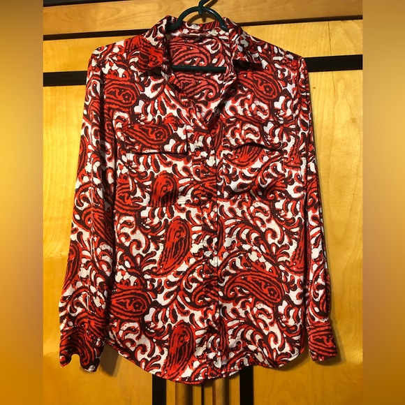 Michael Kors Red, Black and White Long Sleeve Blouse, Size XXS - Picture 3 of 6